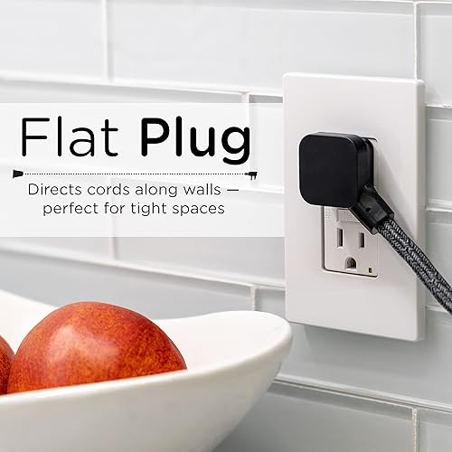 Miniatura 3 de Cordinate Designer 47298 - Mini tira de alimentación de 3 tomas, cable de extensión trenzado de 18 pulgadas, adaptador a tierra, enchufe plano de