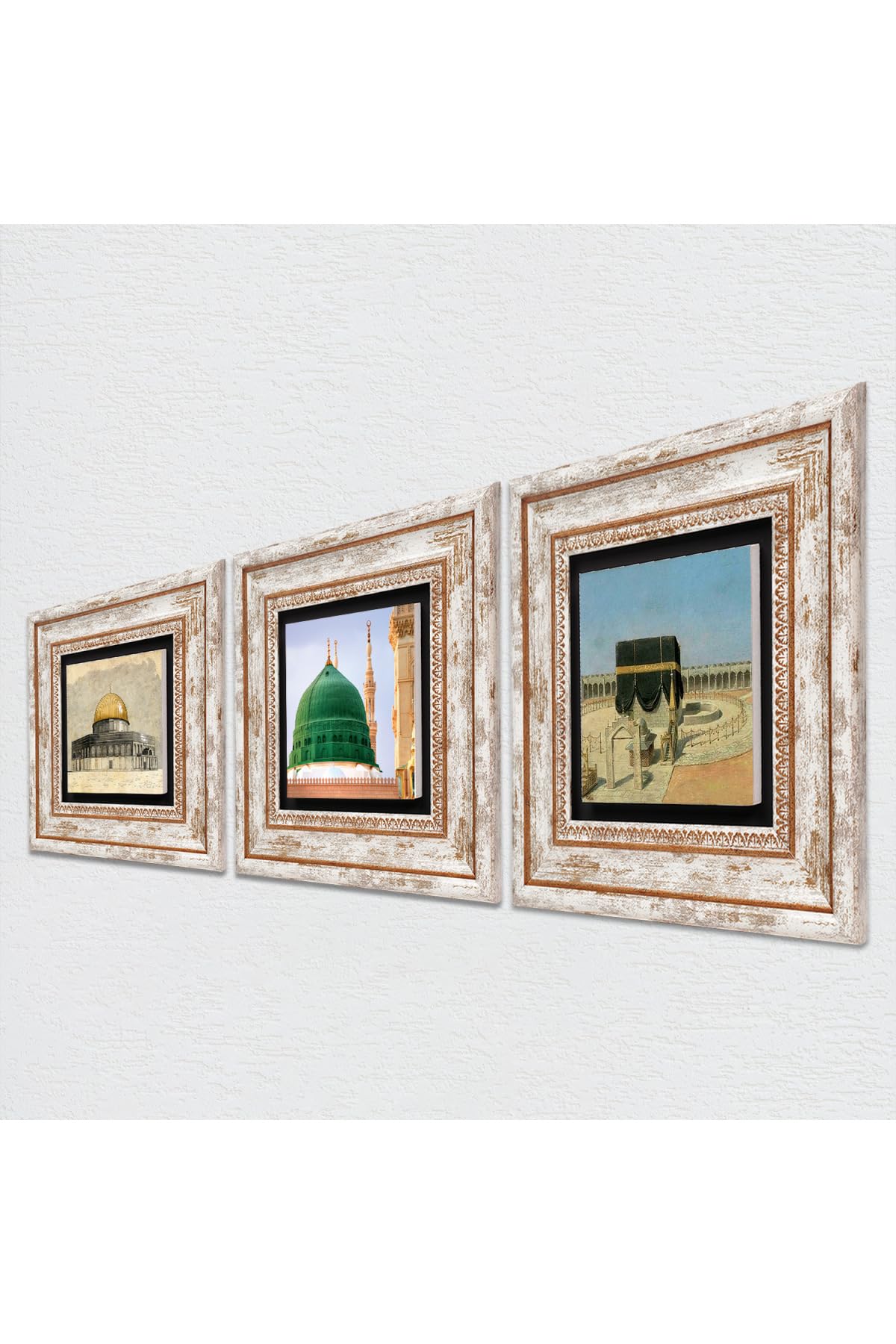 Pinecone Stone Kabe-i Muazzama, Mescid-i Aksa, Ravza-i Mutahhara Taş Duvar Tablosu - Çerçeveli Taş Tablo - Dekoratif Duvar Sanatı - Modern Ev ve Ofis Duvar Dekoru T3-1894