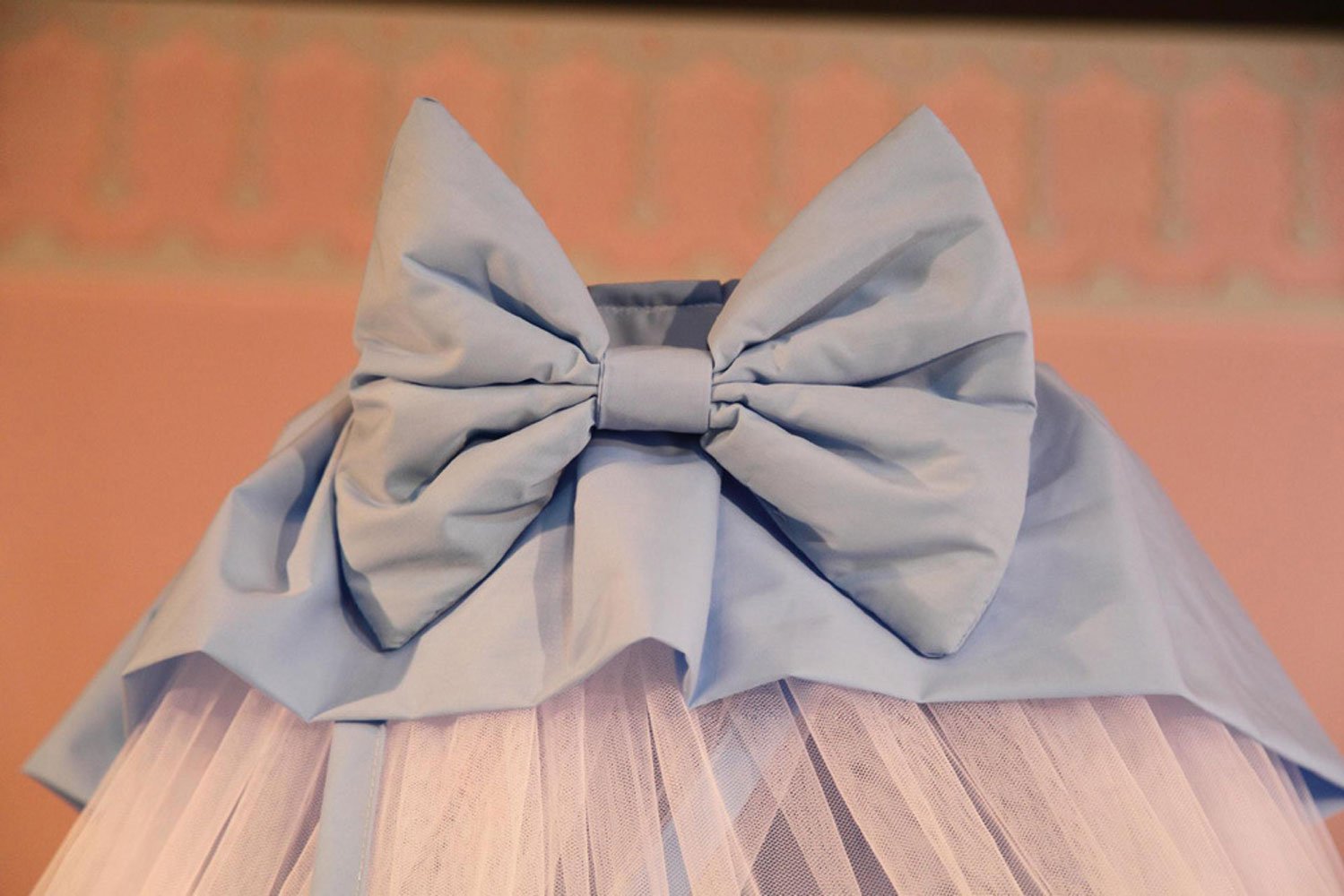 RuiHome Baby Bed Mosquito Net Crib Hanging Dome Canopy Netting with Blue Bowknot Fits Cradle Cot Boys Girls Nursery Bedroom Decor, H-239