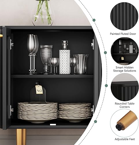 Miniatura 7 de HLR Armario de buffet aparador, gabinete moderno de 48 pulgadas con 4 puertas y estantes extraíbles, armario de entrada Credenza con almacenamiento