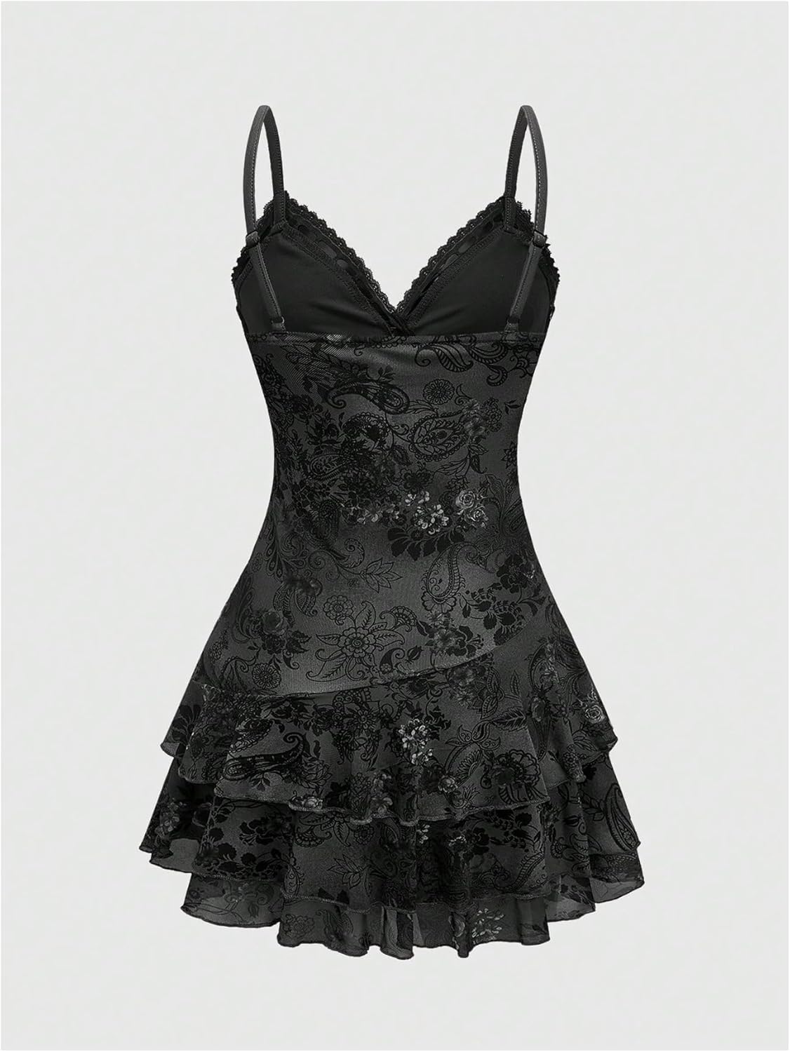 Verdusa Women's Y2k Outfits Gothic Dresses Vintage Boho Beaded Ruffle Lace Paisley Print Tiered Mini Summer Dress - Image 4