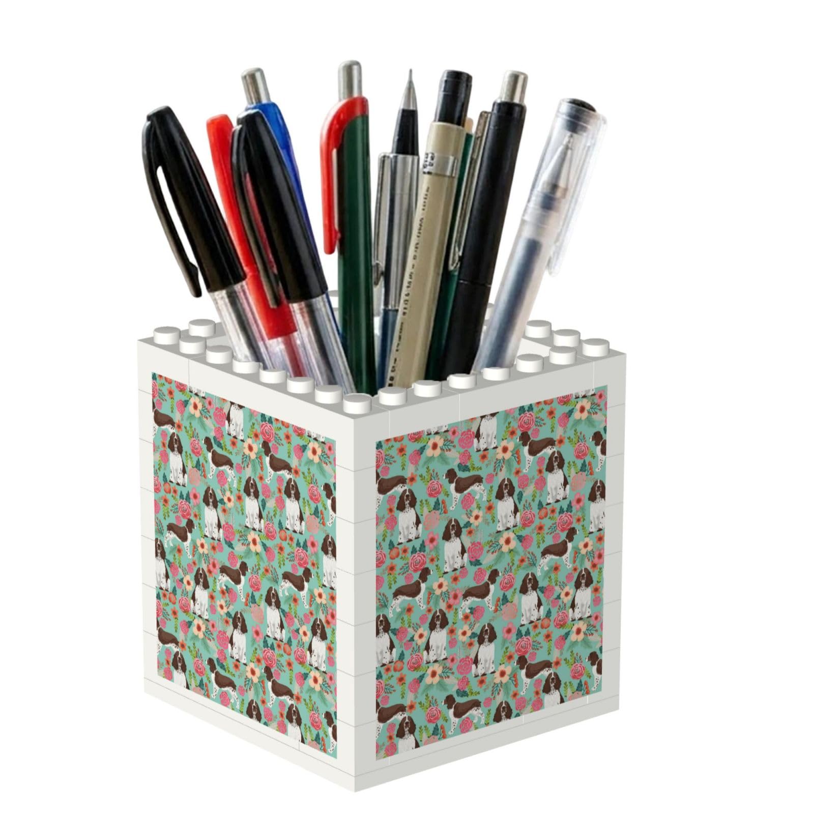 Poadnly Springer Spaniel Dog Floral, Pen Pot Pencil Holder for Office Home School, Compact Desk Organiser for Office Stationery
