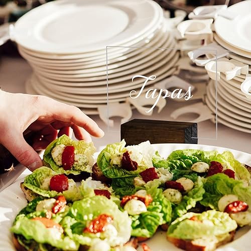 Miniatura 6 de Letreros acrílicos para mesa de postre de boda, paquete de 10 unidades de acrílico rectangulares con soporte de madera, letrero acrílico