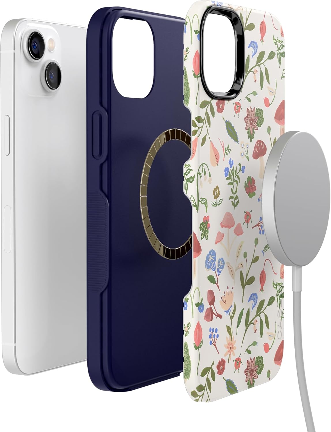 Casely iPhone 14 Case | Garden Party | Mushroom Floral | Bold Protective Design | Compatible with MagSafe