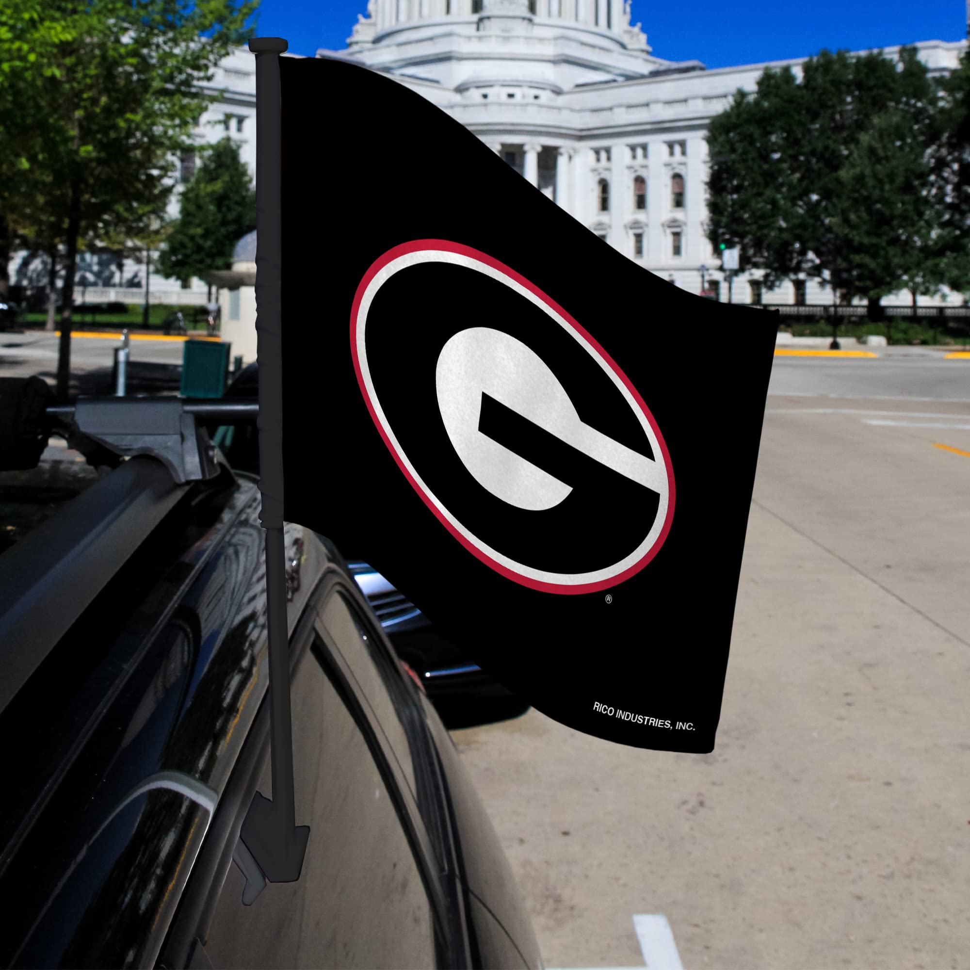 Rico Industries NCAA Georgia Bulldogs Alternate Car Flag W' Black Pole Double Sided Car Flag - 16