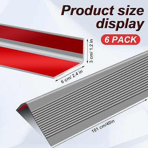 Miniatura 2 de Sivak 6 unidades de 40 pulgadas para escaleras, autoadhesivas, color gris, protector de borde de escalera antideslizante, moldura de nariz