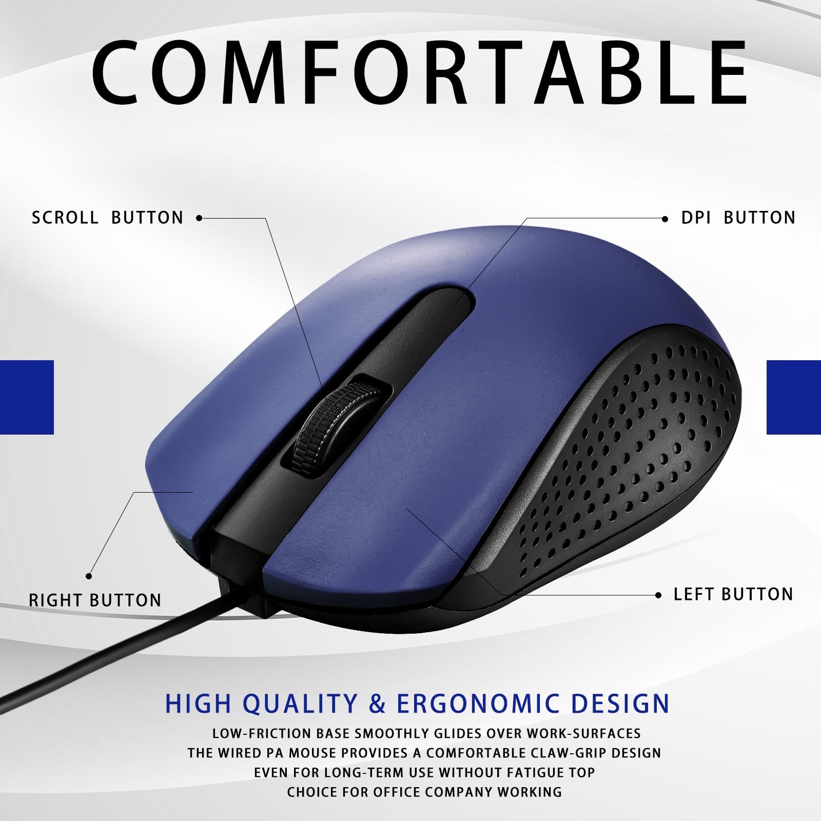 30 Pcs USB Wired Mouse Computer 3 Button Mice Bulk Corded USB Mouse for PC Desktop Laptop Computer Office School Home Classroom Supplies (Blue)