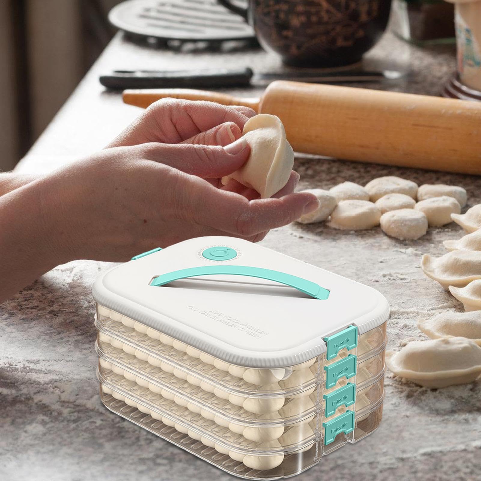 Scatola per ravioli, contenitore impilabile a 4 strati, coperchio
