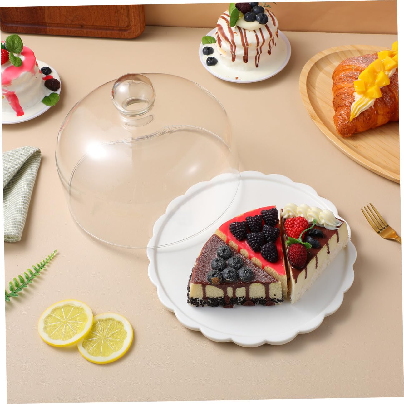SOIMISS Couvercle à Gâteau en Verre Blanc pour Dessert Dôme Protecteur Alimentaire Léger en Verre et Céramique, Cuisine et Repas en Famille