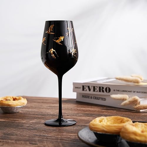 Miniatura 7 de Copas de vino de esquí con tallo de cristal, juego de 2 copas de vino de 14 onzas con temática vibrante para deportes de nieve de invierno, esquí y