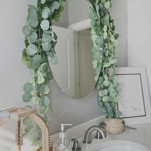 Miniatura 7 de CQURE 28 guirnaldas de eucalipto, hojas de eucalipto artificiales, guirnalda de hojas de eucalipto para decoración de bodas, fiestas, mesas,