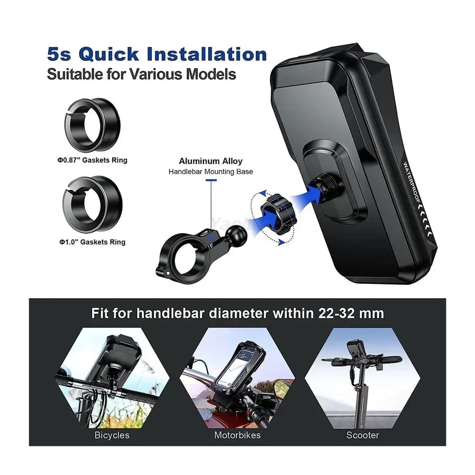 Motociclo Supporto GPS Supporto Telefono Moto Impermeabile Universale Anti-vibrazione Con Visiera Parasole Touchscreen Smartphone Da 4,7" A 7,0". Porta Cellulare Motociclo(Rearview mirror)