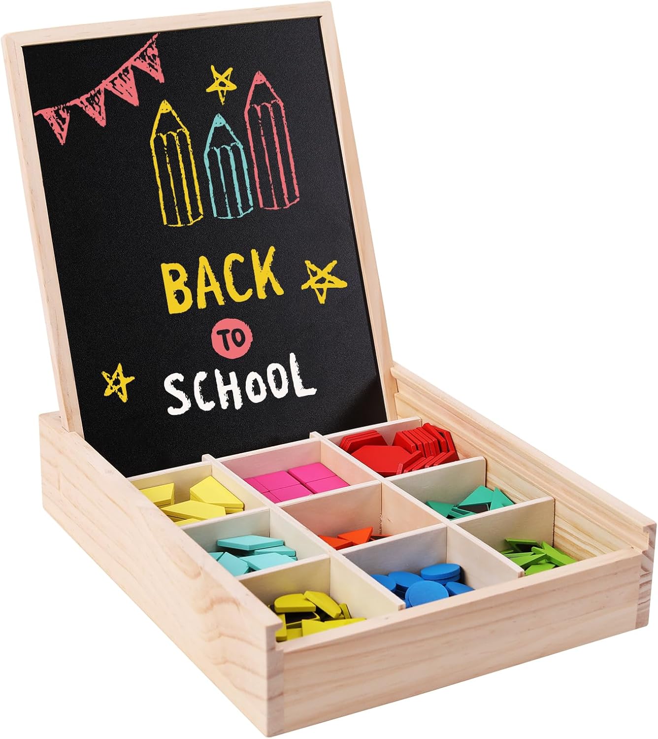 288 PCS Wooden Magnetic Pattern Blocks Set,Montessori Tangram Puzzle STEM Toys for Kids Ages 3-8, Educational Learning Toys Gift