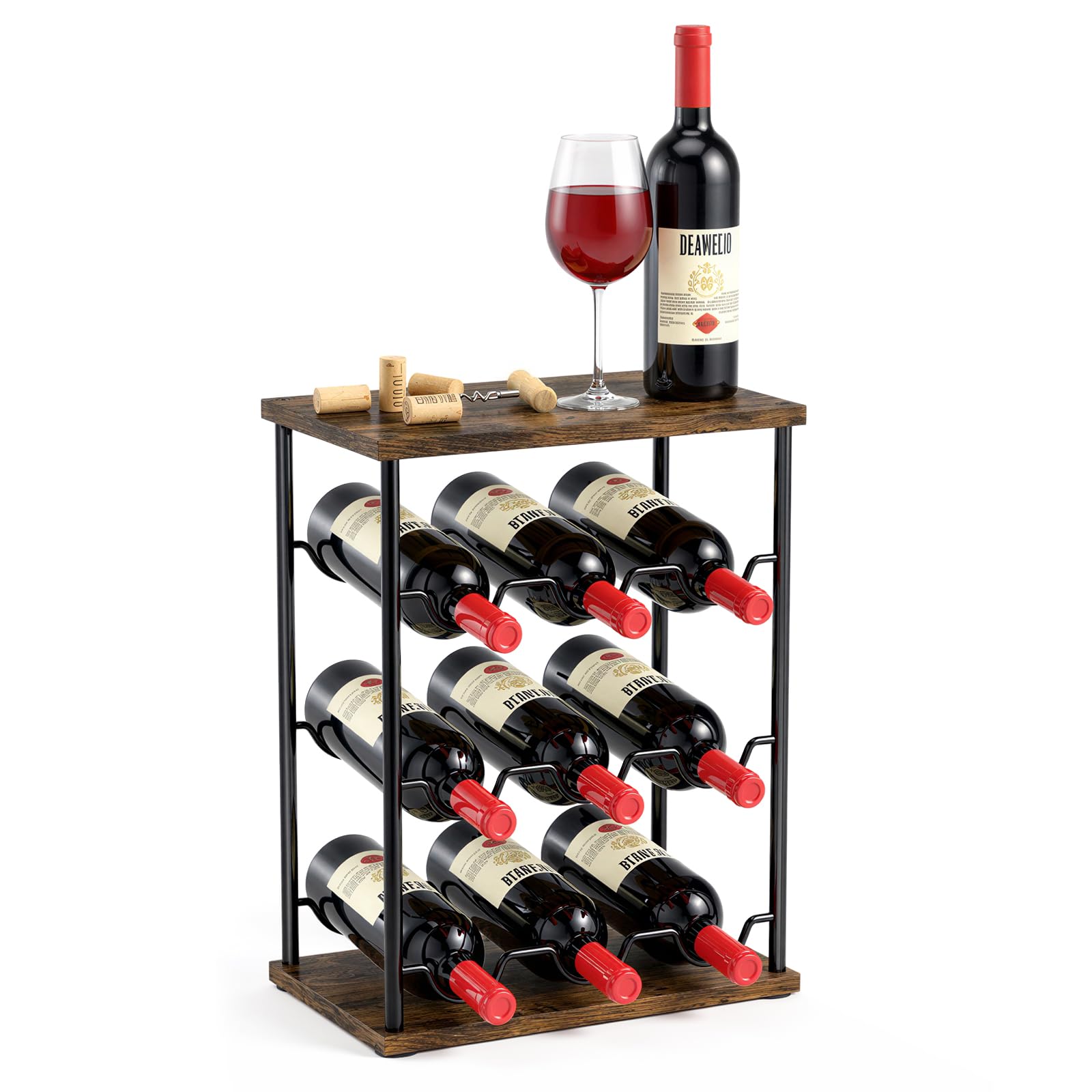 Nuovoware Wine Racks Countertop, 9 Bottles Holder, Vintage Brown
