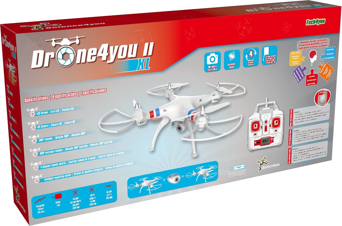 Science4you Drone4you II XL für Kinder +14 Jahre - Fernbedienung Drone mit HD-Kamera und Intelligent-Balance-System, Elektronik und Lernspiel für Kinder 8-14 Jahre