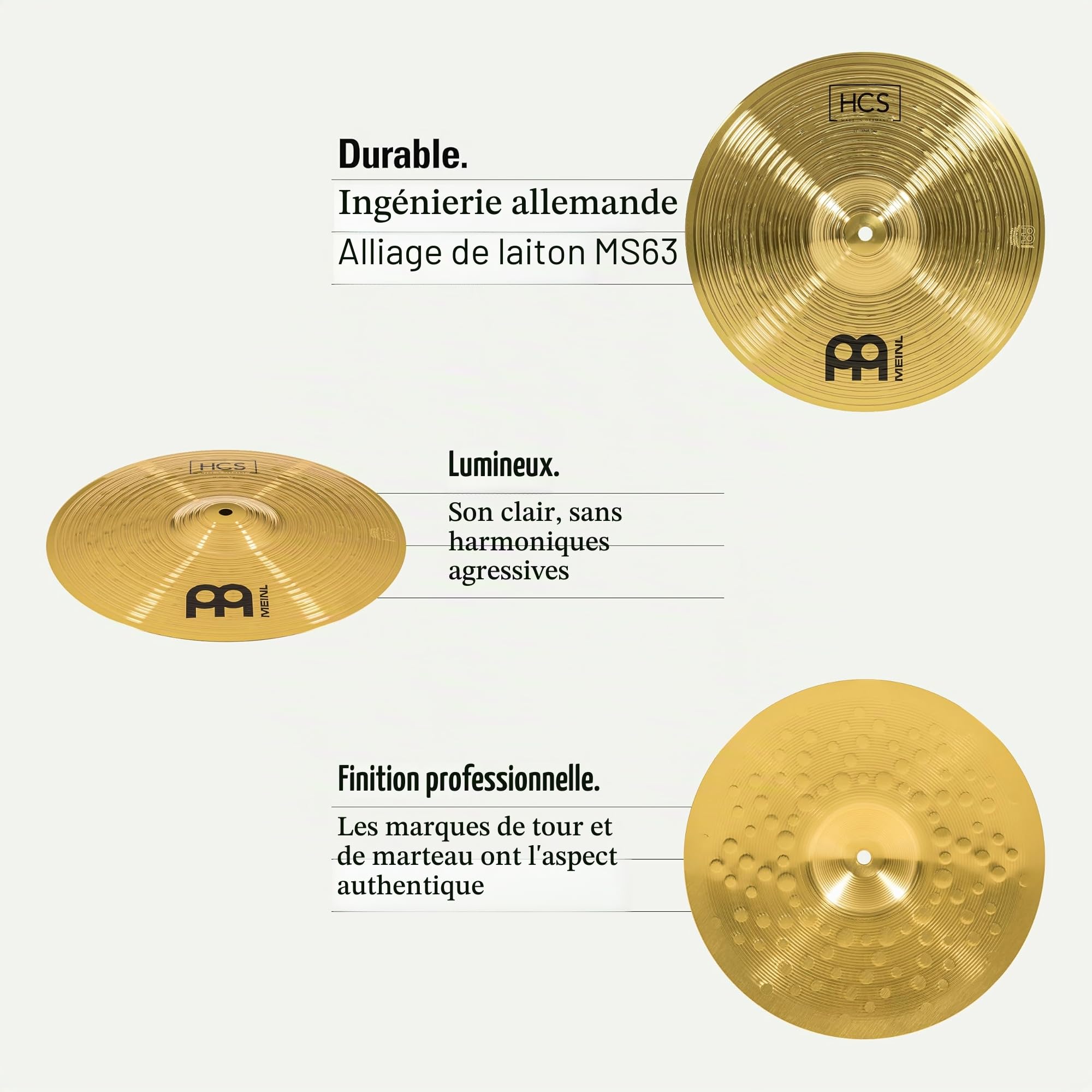 Meinl Cymbals HCS Cymbales Hihat 13 pouces (33,02cm) pour Batterie – Paire – Finition Traditionelle en Laiton, fabriquée en Allemagne (HCS13H)