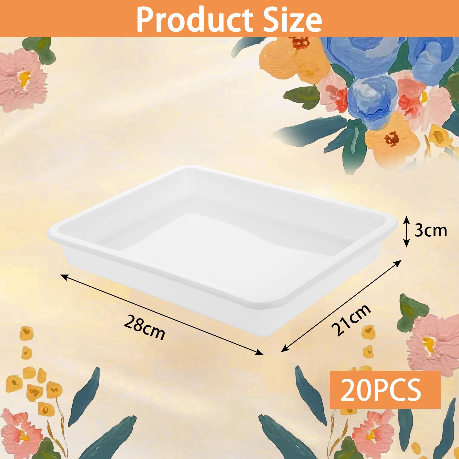 CYEER 20 Stück Kunststoff Tablett Weiß 28x21x3cm, Rechteckige Basteltabletts für Kinder, Aktivitätstablett für Malen, Perlen & Bausteine, Stapelbare Serviertabletts für Schule & Haushalt