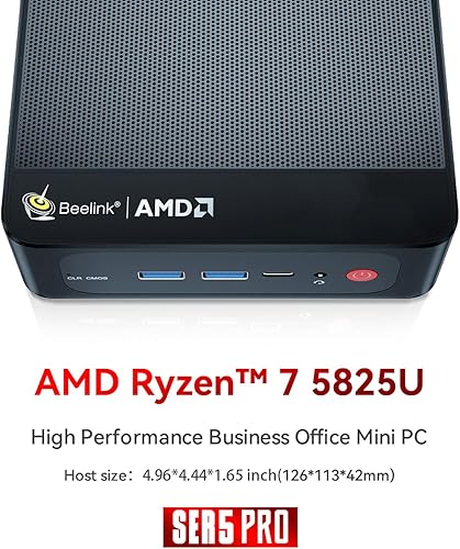 Vista 19 de Beelink Mini PC SER5 MAX, AMD Ryzen 7 6800U (8C/16T, hasta 4.7GHz), mini computadora 32G LPDDR5 RAM 500G NVMe PCIE4.0 SSD, mini computadora
