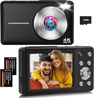Digital Camera, 4K 64MP Autofocus 16X Zoom Camera with Dual Lens(Black) | 2026 Latest Anti-Shake Point Shoot Camera, Compact Travel Vlogging Camera for Teens Adults Beginner, 32GB Card, 2 Batteries