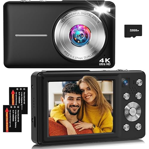 Digital Camera, 4K 64MP Autofocus 16X Zoom Camera with Dual Lens(Black)