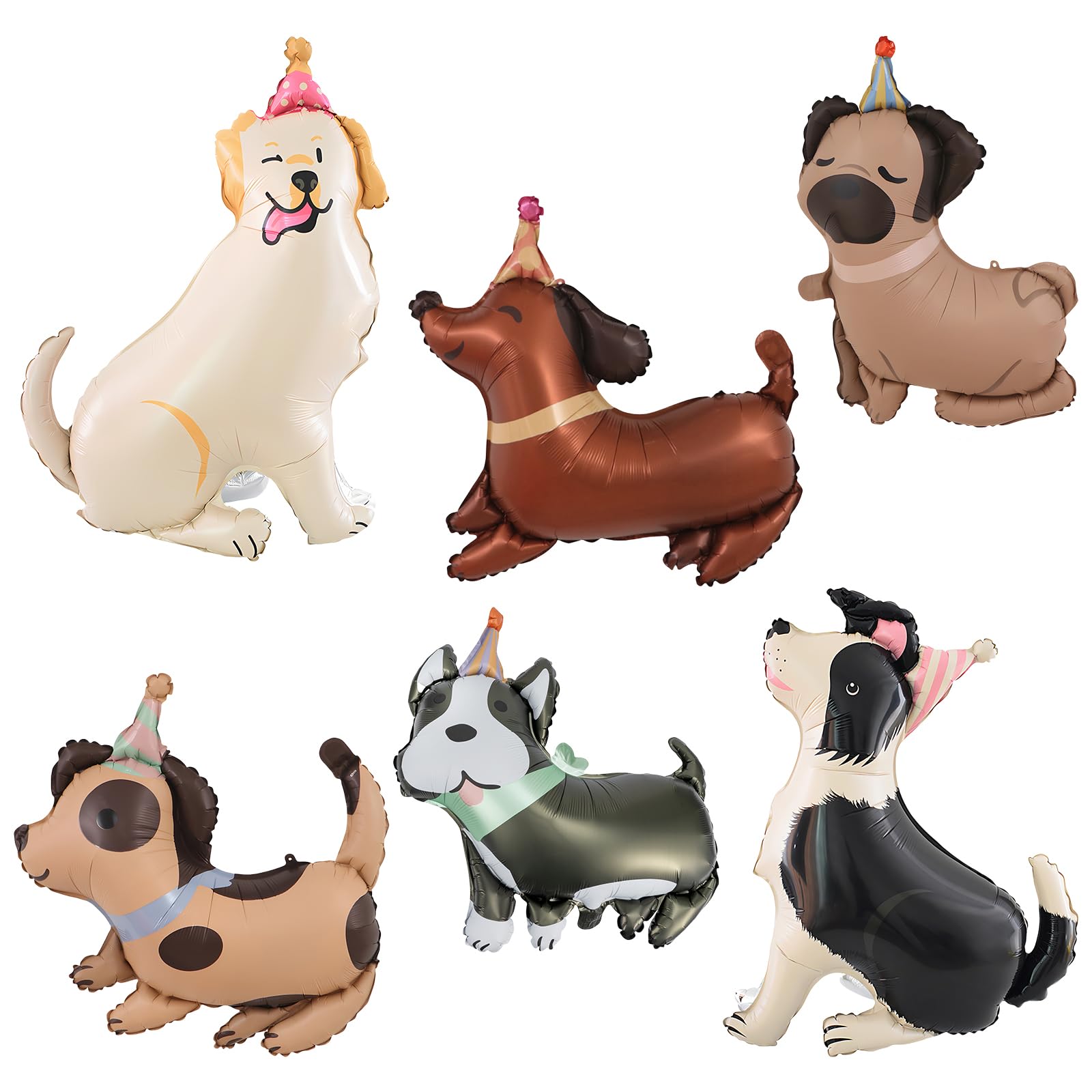6 Stücke Hund Folienballon Tiere, Hund Luftballons Geburtstag Deko Tiere Ballon für Babyshower, Kindergeburtstag Deko Mädchen Junge Hunde Thema Party Dekoration