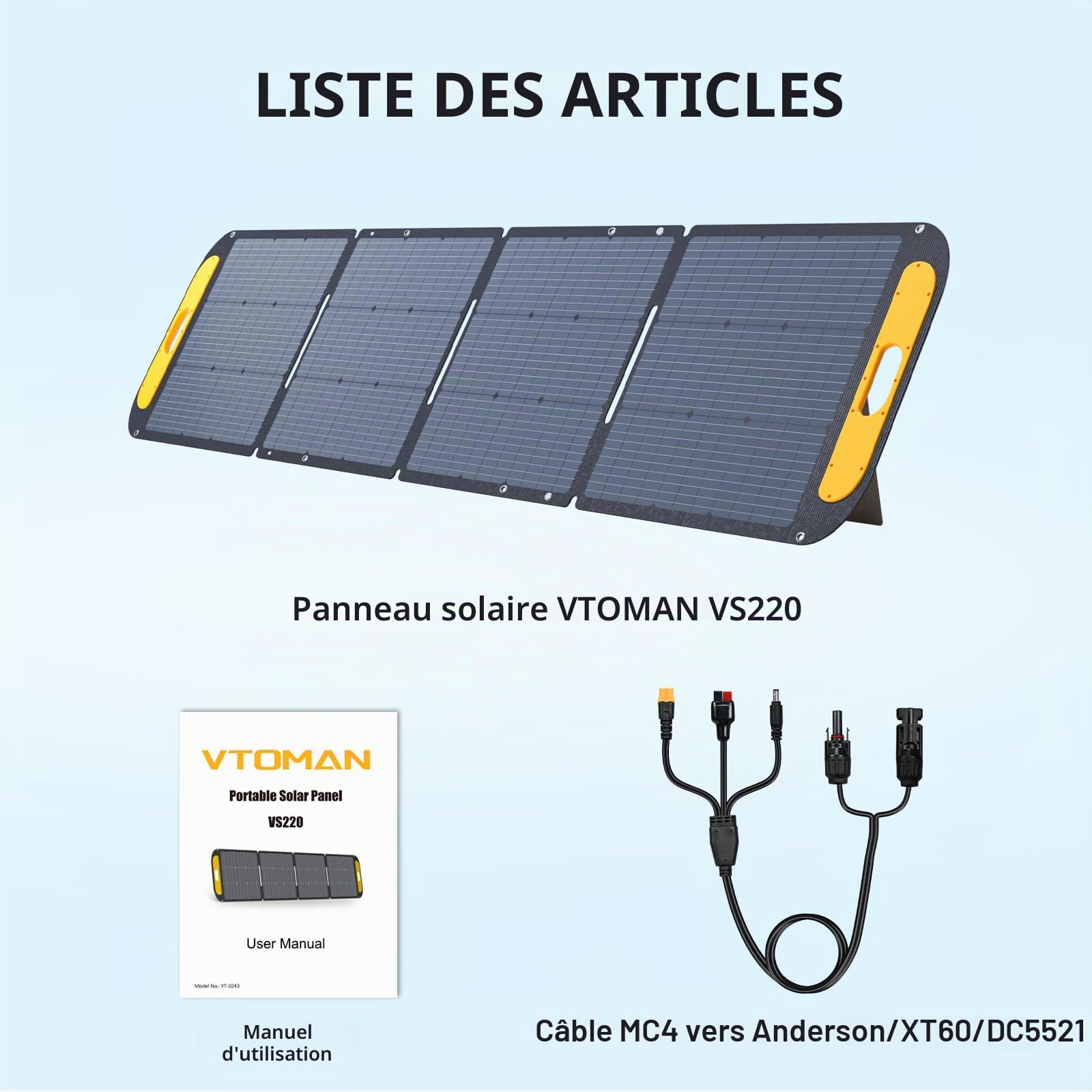VTOMAN VS200 Panneau Solaire 200W 16.2V, Efficacité de 25%,IP67 étanche