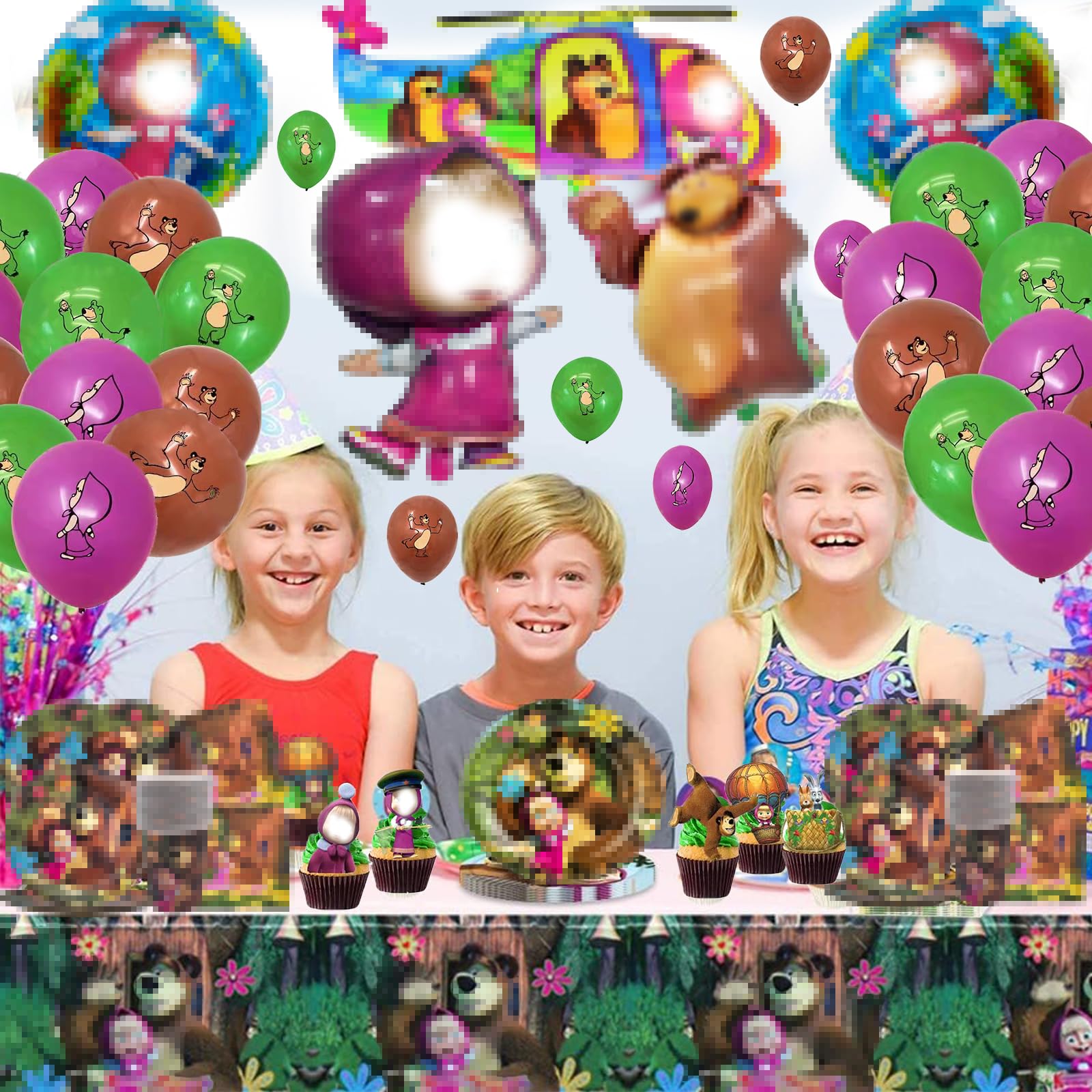 129 Pezzi Stoviglie Compleanno Per 20 Clienti, Orso Compleanno, Addobbi C-ompleanno, Orso C-ompleanno Palloncini Piatti Bicchieri di Carta Tovaglioli Tovaglia