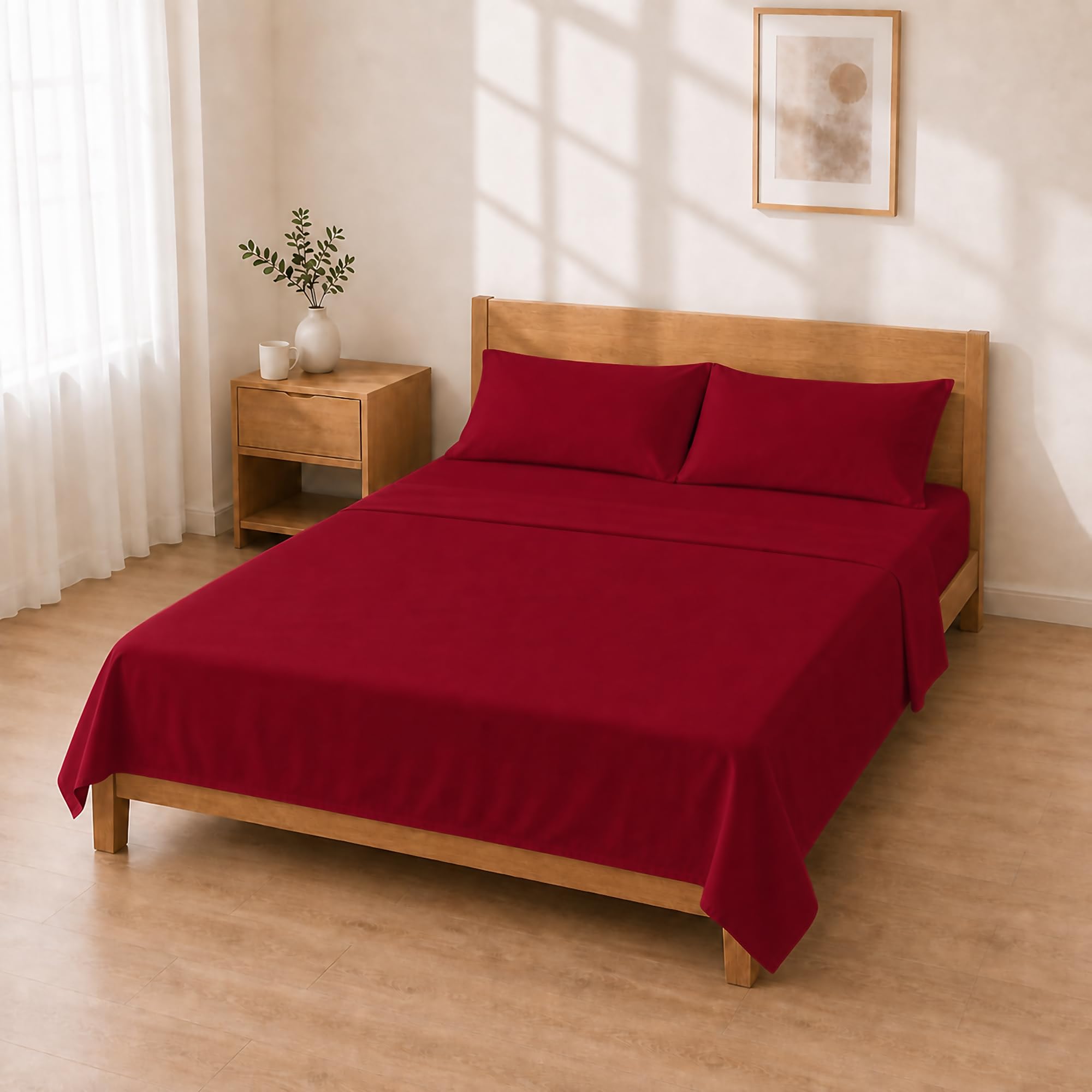 Microfibre Fitted Sheet Set 135 x 200 + 30 / 220 x 280 + 50 x 80 cm 2 Pieces Bordeaux