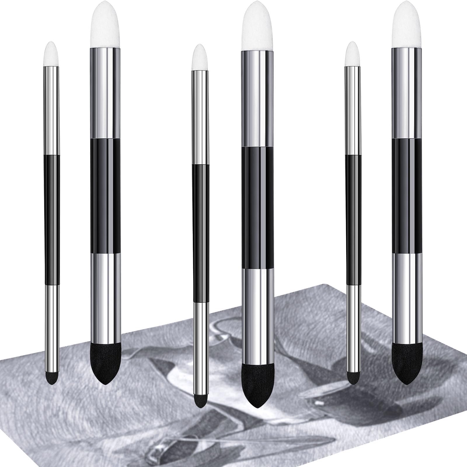 Kosiz Blending Sponge Pen Double Headed Rub and Buff Washable Rubbing Sponge Brush Sketch Wipe Reusable Blending Stump Drawing Art Blenders for Artist Highlight Shadow Tool(White,Black,6 Pcs)