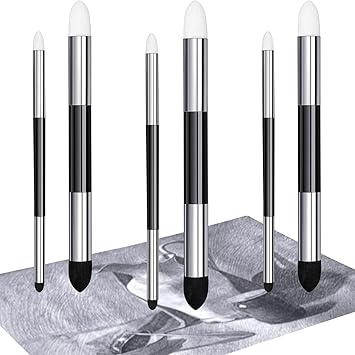 Kosiz 6 Pcs Blending Sponge Pen Double Headed Rub and Buff Washable Sketch Rubbing Sponge Brush Wipe Reusable Blending Stump Drawing Art Blenders for Artist Highlight Shadow Detail Tool (White,Black)