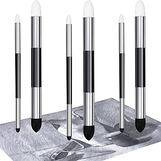 Kosiz Blending Sponge Pen Double Headed Rub and Buff Washable Rubbing Sponge Brush Sketch Wipe Reusable Blending Stump Drawing Art Blenders for Artist Highlight Shadow Tool(White,Black,6 Pcs)