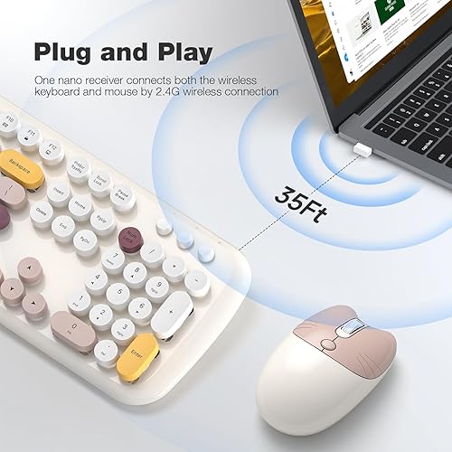 Miniatura 2 de MOFII - Combo de teclado y mouse inalámbricos, teclado retro tipo máquina de escribir, 2.4 G y mouse inalámbrico ajustable DPI de 3 niveles para