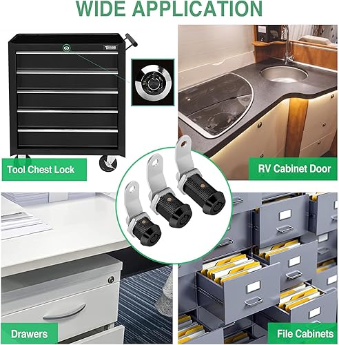 Miniatura 7 de Paquete de 5 cerraduras de gabinete con llaves, cerraduras de almacenamiento de RV de 78 pulgadas con llaves iguales, cerraduras de RV para puerta