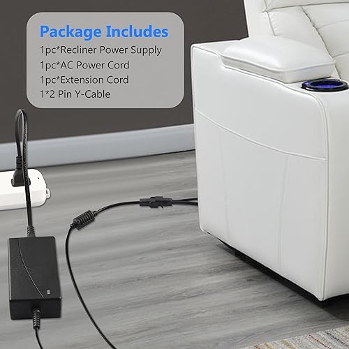 Miniatura 3 de Fuente de alimentación reclinable de 29 V, 2 A, kit de fuente de alimentación de motor dual con cable de extensión de 6.6 pies, cable de extensión