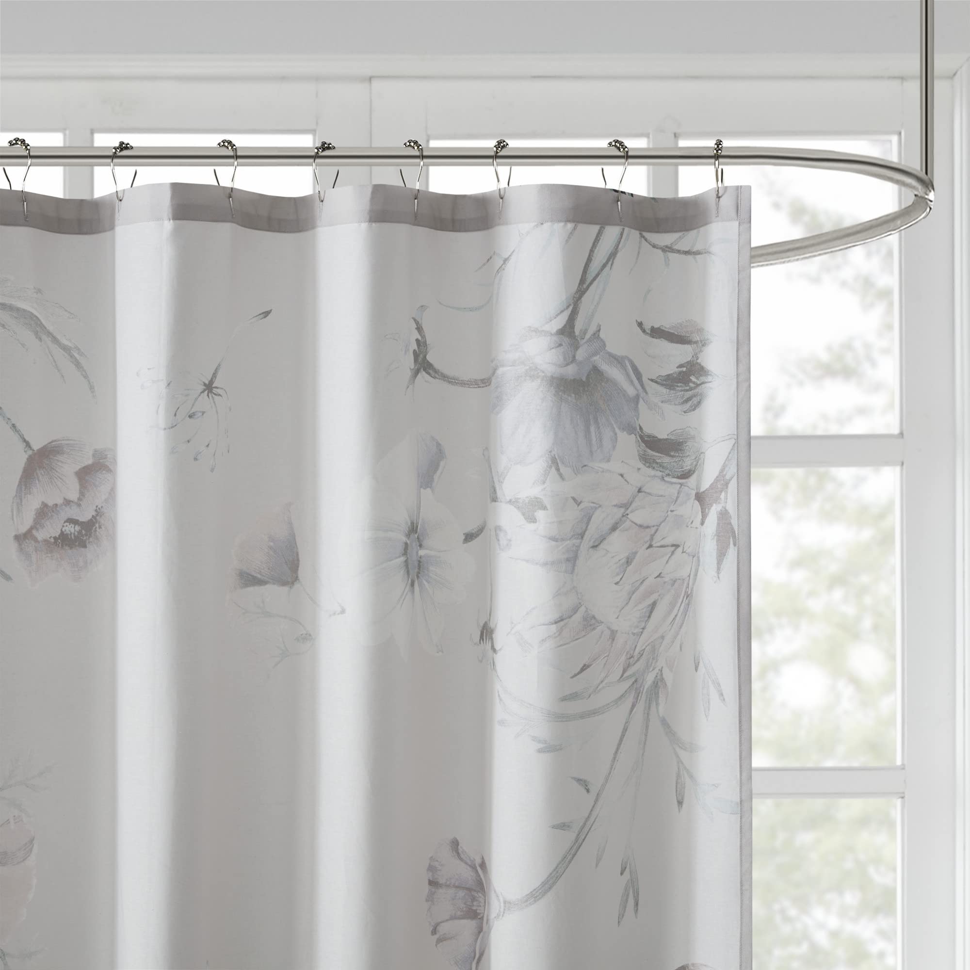 Madison Park Cassandra Cotton Percale Bathroom Shower, Printed Floral Design Modern Shabby Chic Privacy Bath Fabric Curtains - Image 3
