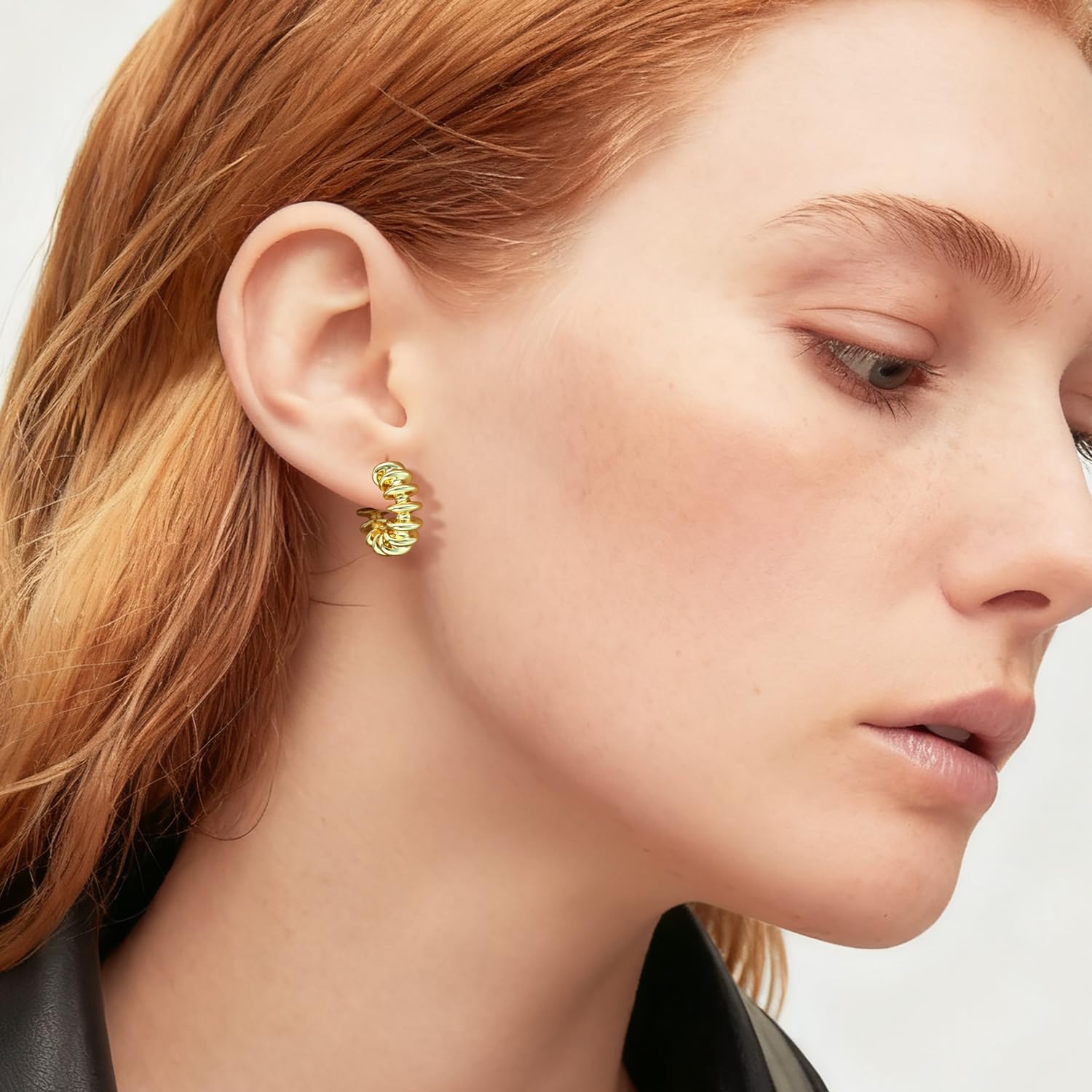 Gold Hoop Earrings for Women 14K Gold Earrings for Women Hoop Studs Earring for Womens Hoops Exaggerated Design and Unique Shape Hoops Earring for Womens Studs 18mm - Image 3