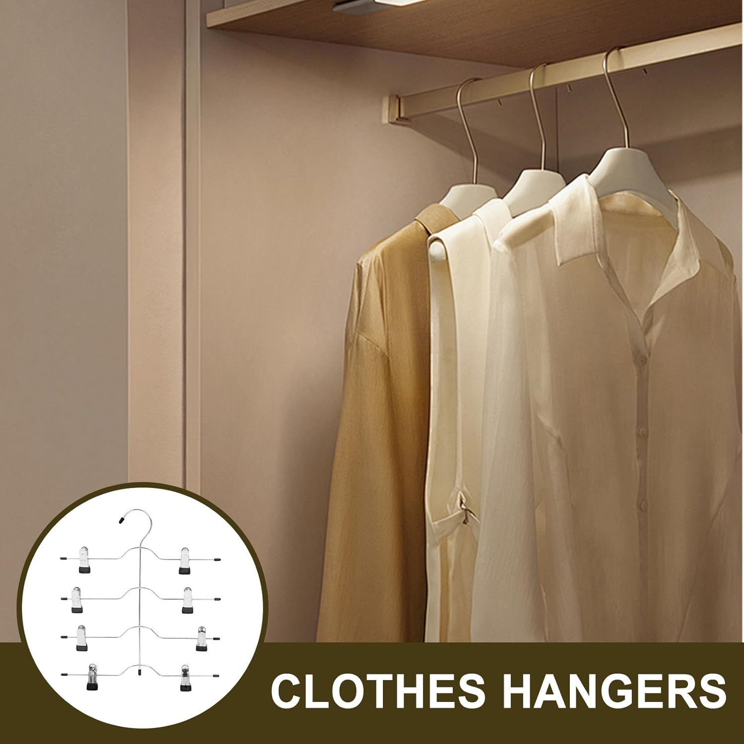 4-Tier Pants Hangers with Clips, Space-Saving Multi-Functional Skirt and Pants Rack, Non-Slip Black Clothes Hanger Set for Women’s Closet Organization