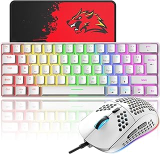 60% Wired Gaming Keyboard and Mouse,61 Keys Anti-ghosting Rainbow LED Backlit Mechanical Keyboard Red Switch,RGB 6400 DPI Lightweight Gaming Mouse with Honeycomb Shell,Gaming Mouse Pad for PC Gamers