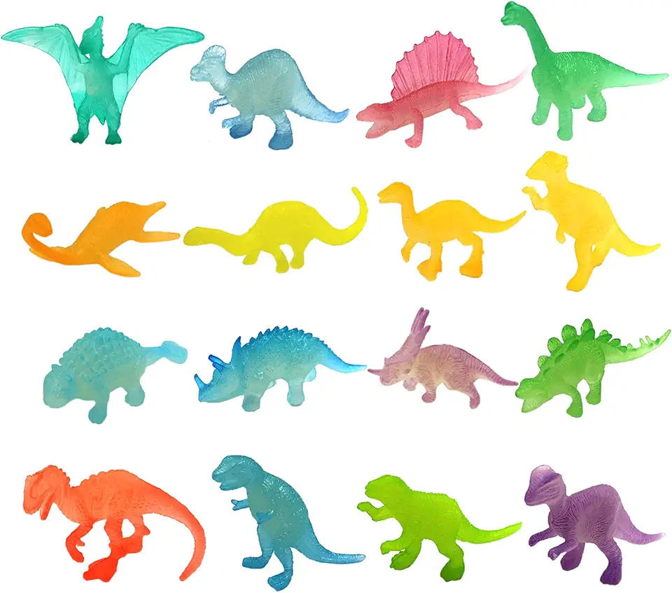 HAPTIME 16 Pcs Mini Dinosaur Figures, Small Luminous...