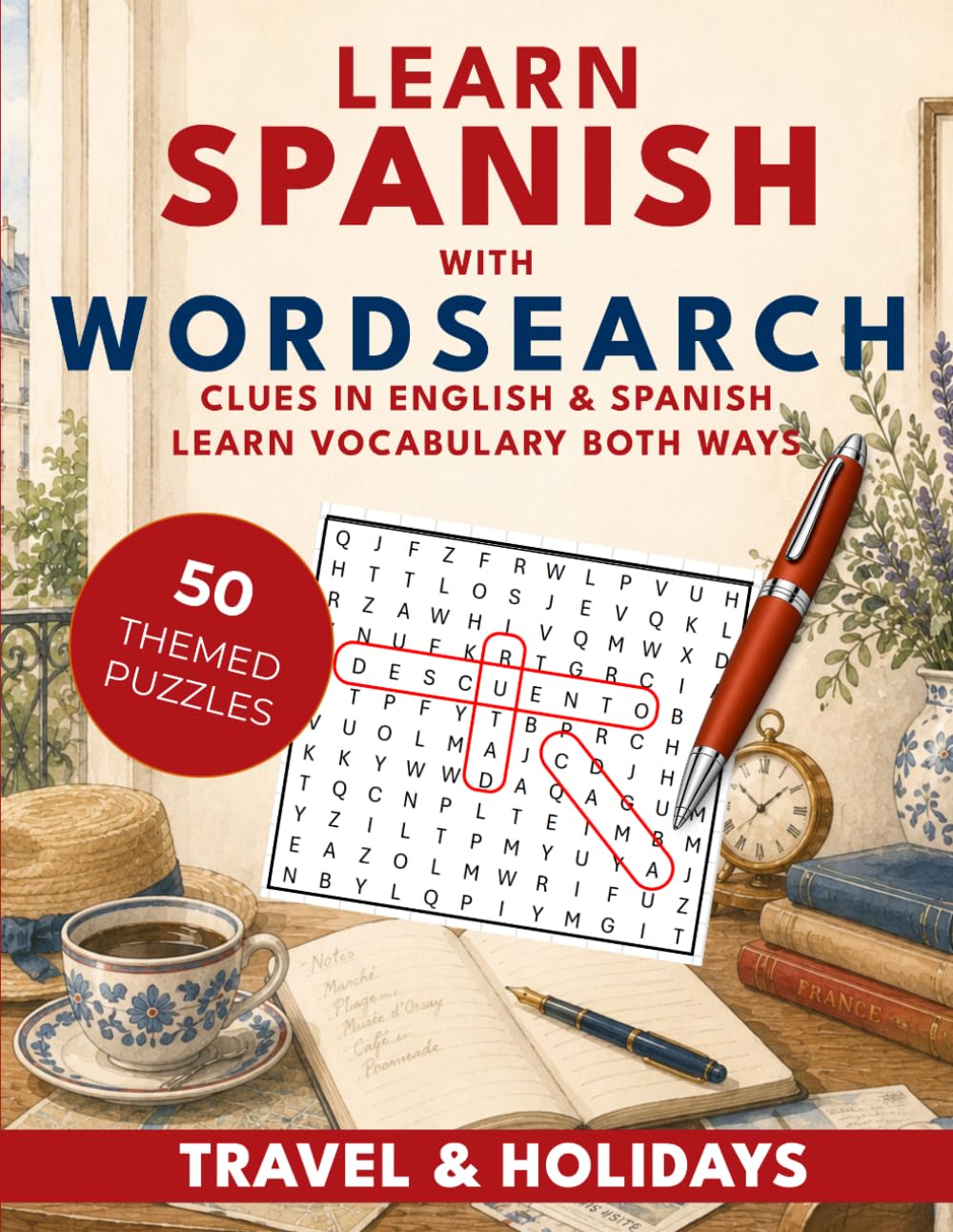 Learn Spanish with Wordsearch: Travel & Holidays: 50 Bilingual Wordsearch Puzzles for Beginners (Learn With Wordsearch)