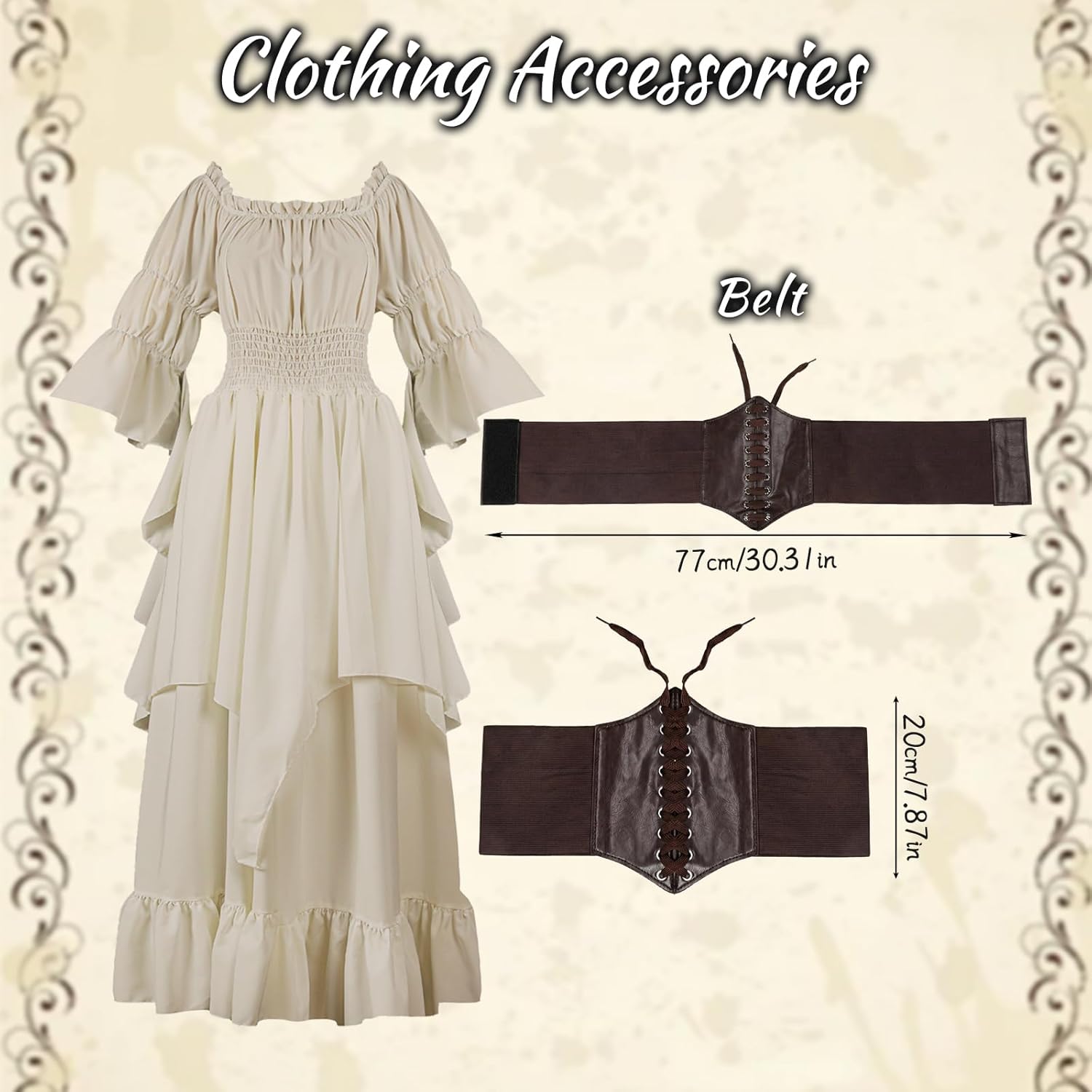 nezababycos Renaissance Victorian Dress for Women, Medieval Gothic Costume Witch Pirate Chemise Dress Wedding Underdress - Image 5