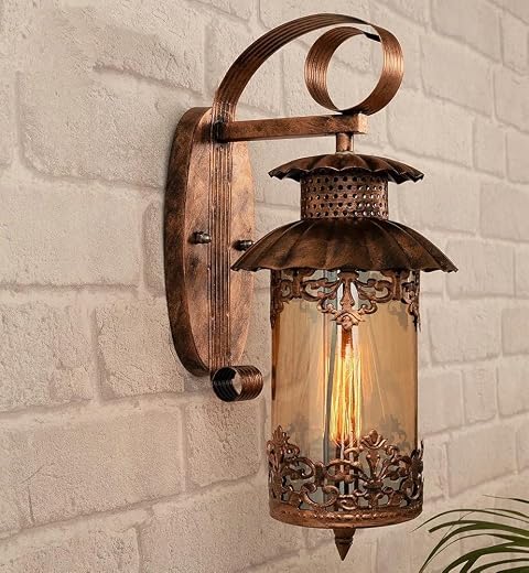 twixle Vintage Copper Wall Light, Glass and Metal Lantern, Wall Mounted Lamp for Living Room, Bedroom, Home Decor (with BH