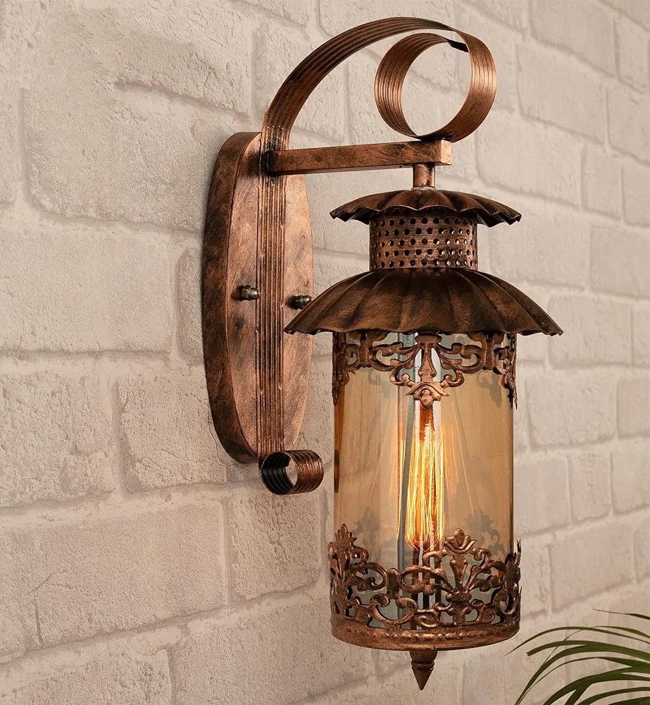 twixle Vintage Copper Wall Light, Glass and Metal Lantern, Wall Mounted Lamp for Living Room, Bedroom, Home Decor (with BH... - Review, Price and Buying Guide