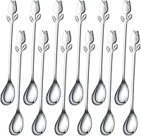 Vista 1 de Juego de 12 Mini Cucharas de Café con Mango de Tulipán/Rosa Plateado - Acero Inoxidable de 6" para Espresso, Té, Postre - Ideal para Demitasse