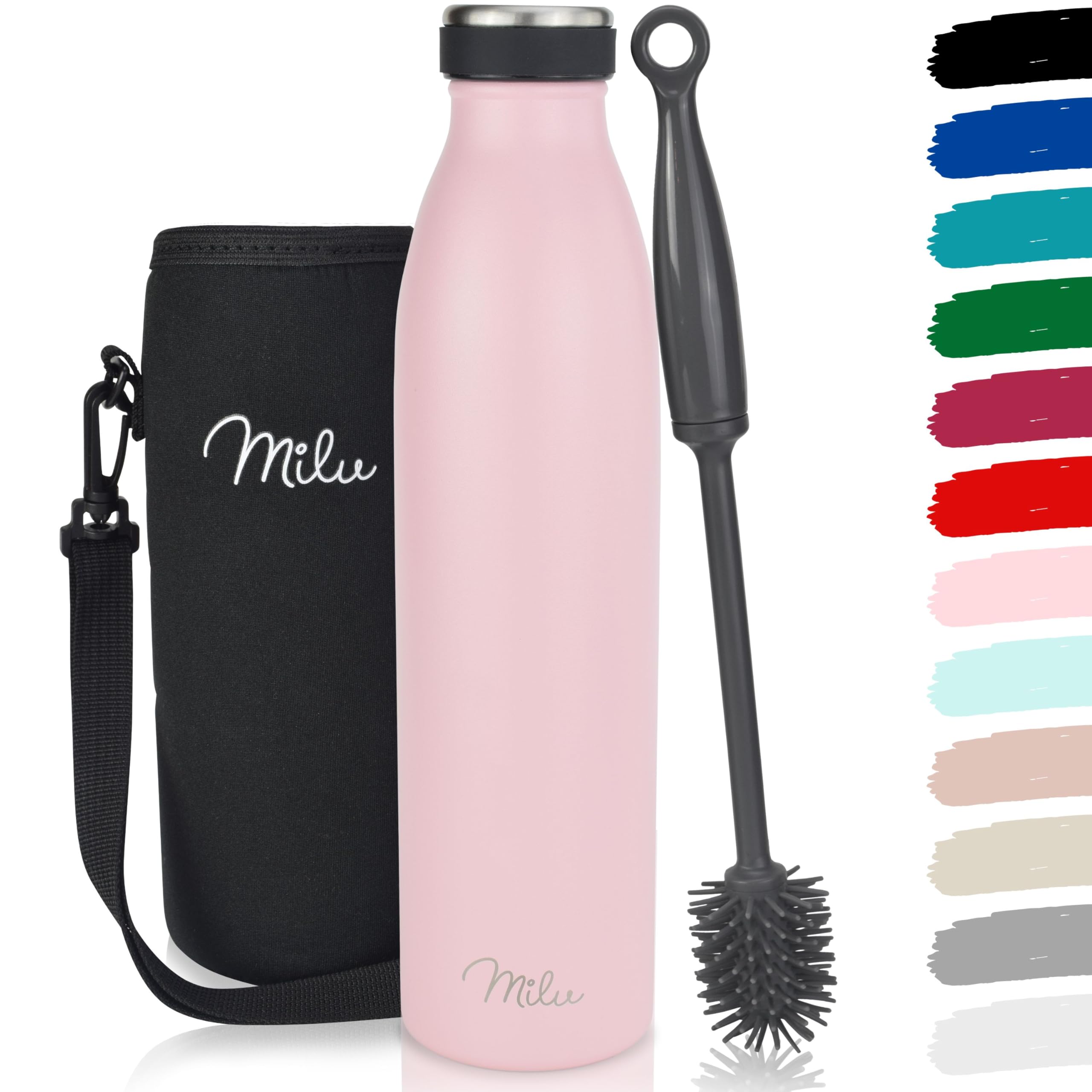 Milu Pink Stainless Steel Drinking Bottle 500 Ml - Insulated Thermo Flask For Water - Leak Proof, Insulated And Double Walled, Carbonated (, 500Ml)