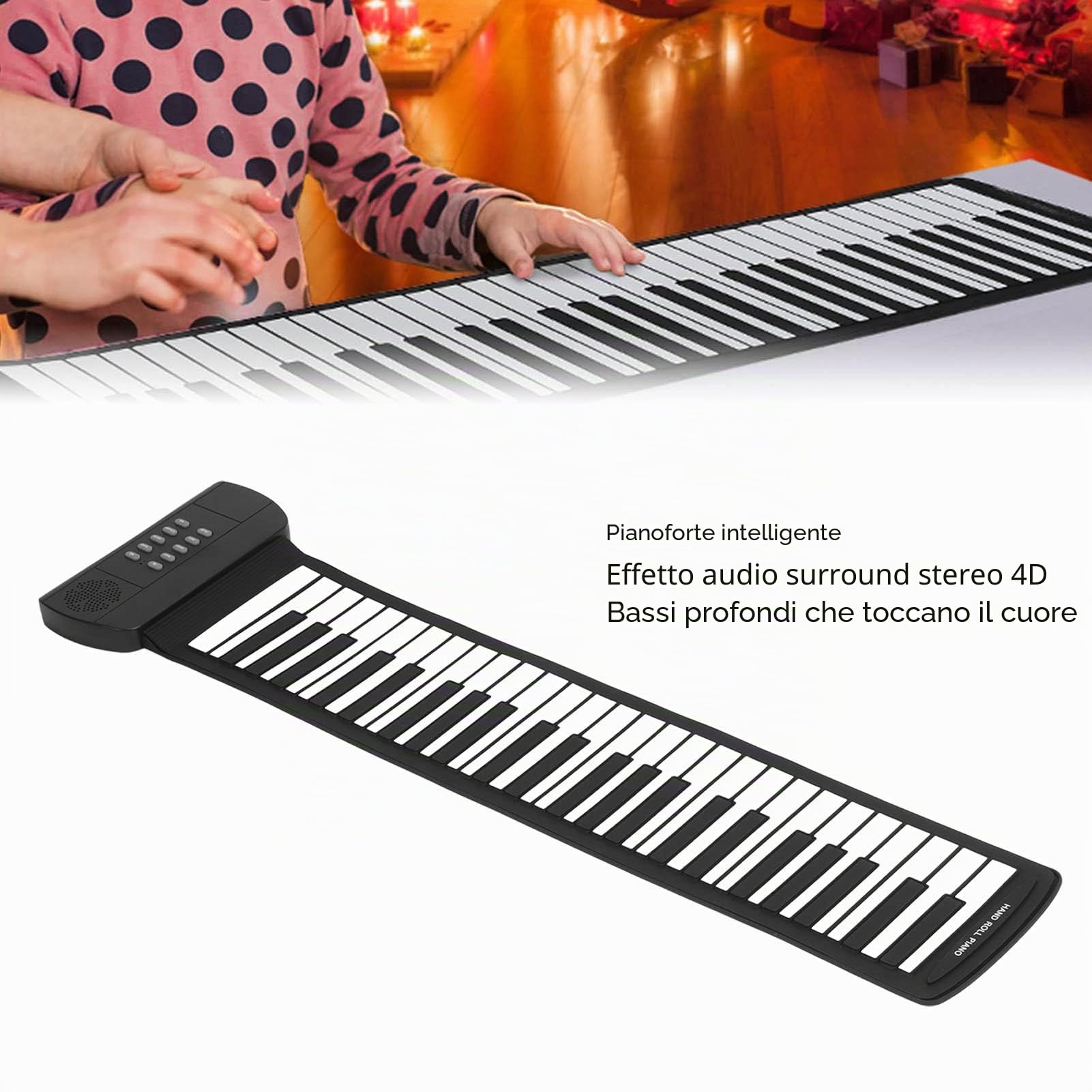 Roll Up Piano, 49 Tasti Tastiera Elettronica Portatile Tastiera Pieghevole Piano per Computer Tablet Suono Esterno o Cuffie Suono Surround 4D USB Alimentato a Batteria(PM49)