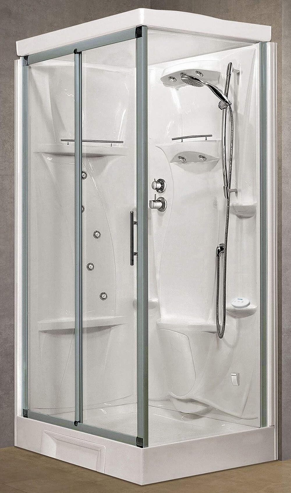Novellini New Holiday 2P+F Hammam 120x80 cm Cabina Doccia Multifunzione Apertura Scorrevole Miscelatore Termostatico Vetro Trasparente Profilo Silver Reversibile Idromassaggio Sauna Altezza 225,5 cm