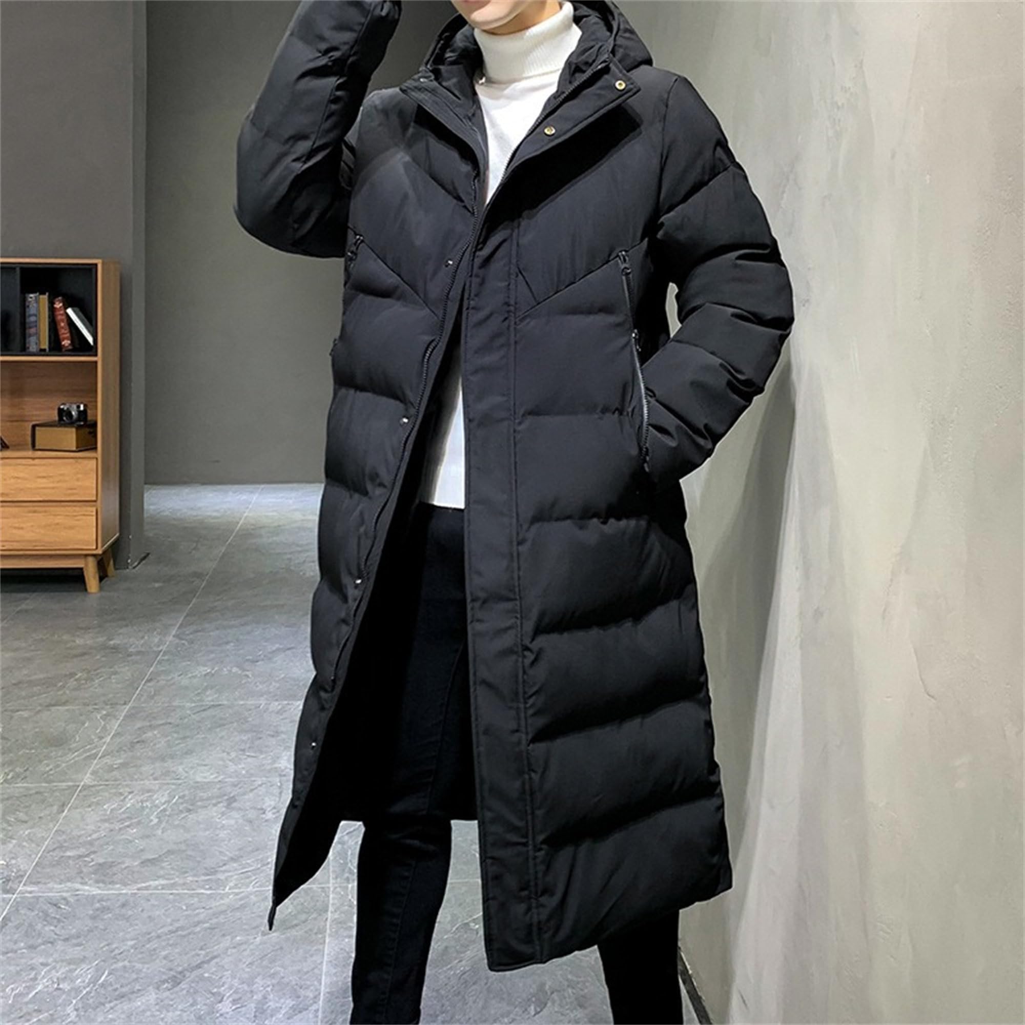 Uomo Casual Lungo Spessa Caldo Streetwear Giù Cappotto Lungo Con Cappuccio Collo Di Pelliccia Piumino Uomo Piumini