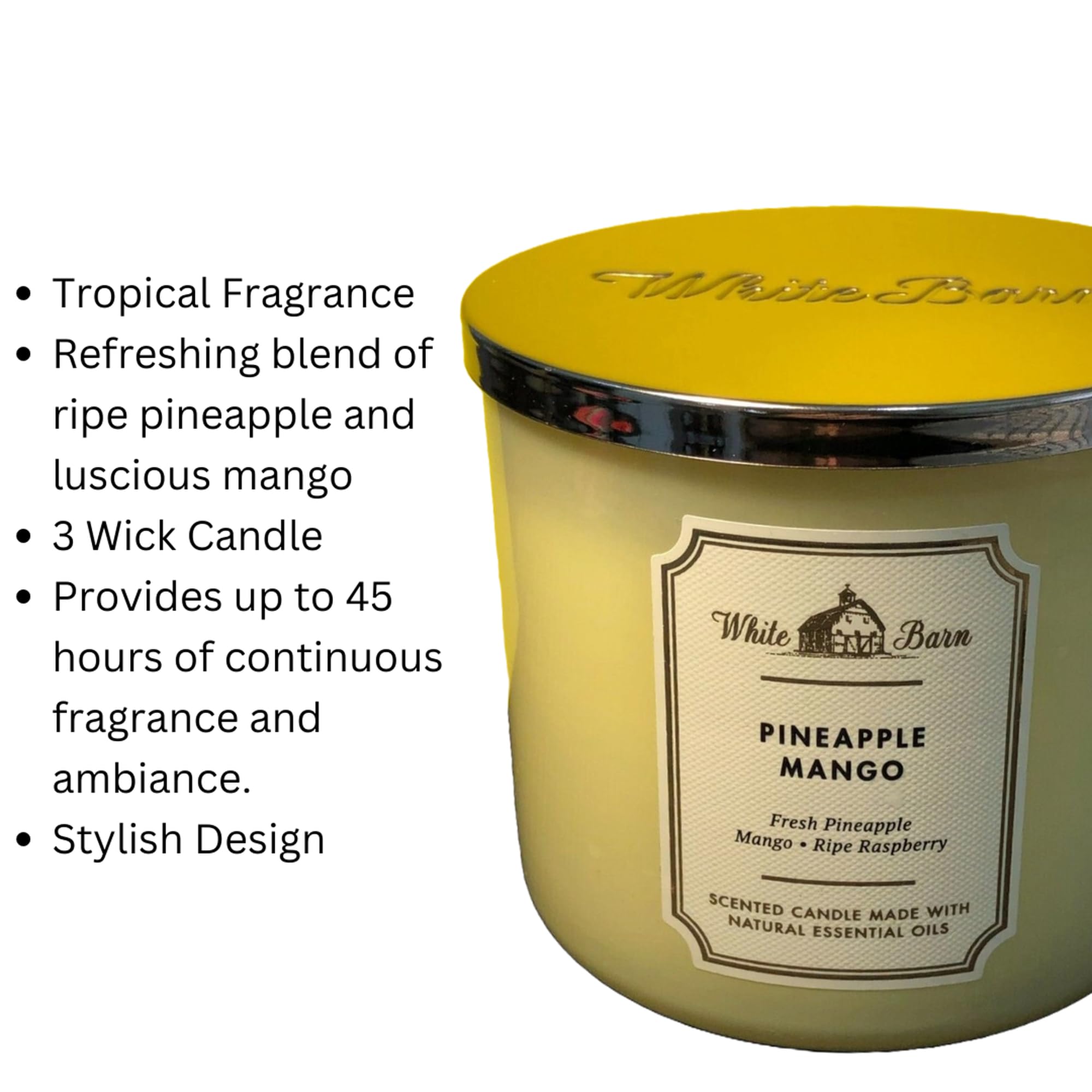 Bath & Body Works, White Barn 3-Wick Candle w/Essential Oils  Bath and Body Works 3 Wick Candle Room Spray Pineapple Mango Brand New Lot 4 main image 0