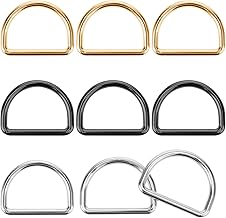 Pack of 9 Carabiner Ring D-Ring 25 mm Semicircular D-Ring Bag Accessories Metal D-Ring Seamless Steel Half Rings D-Rings for Collars, Carabiners, Webbings, Bags, Dog Lead, Hand DIY Accessories, 3